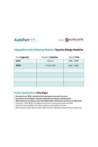 Bmw E46, Opel Astra G İçin Sunroof Kilitleme Parçası -sağ-sol-set