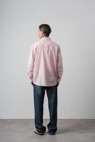 Respire Erkek Res Nakışlı Uzun Kollu Keten Oversize Gömlek Pembe