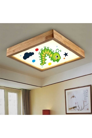 Ahşap Çerçeve Tavan Led Aydınlatma Avize 60X60Cm Tırtıl Beyaz
