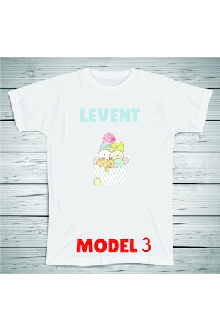 Penguen Karakterli Çocuklara Özel İsim Baskılı Tshirt , Micro Beyaz