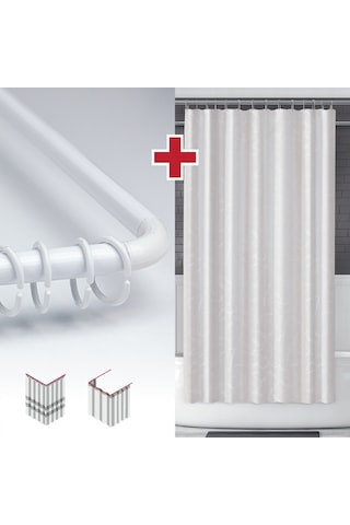 Mermer Desen Banyo Perdesi + Askı Aparatı Polyester Kumaş Plastik C Halkalı Duş Perdesi Çok Renkli