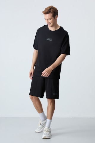 Tommy Life Siyah Pamuklu Kalın Yumuşak Dokulu Oversize Fit Basic Erkek Şort Takım - 85259