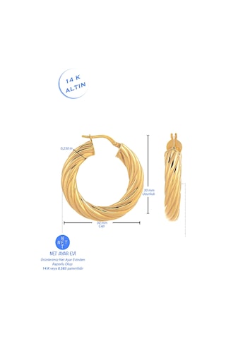 14 Ayar Altın Küpe Burgulu Bom Küpe 3 Cm Çapında