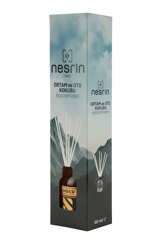 Nesrin Amber 50 Ml Çubuklu Oda Ve Oto Kokusu Reed Diffuser, Kalıcı Ortam Kokusu - 8690352954100k