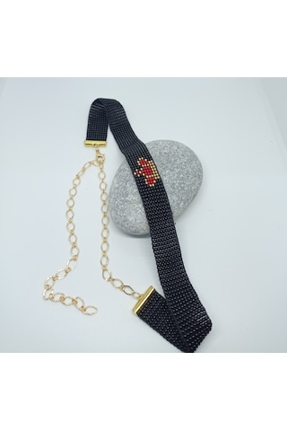 kum boncuk dokuma taç choker Gri