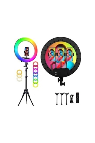 Rgb 18 Inç Ring Light 15 Renk Kumandalı Profesyonel Makyaj Kuaför Tripod