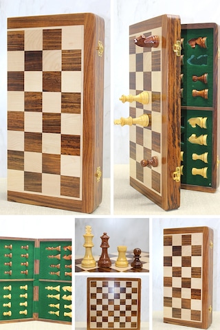 Mıknatıs Taşlı Ahşap Katlanabilir Kutulu Satranç Oyunu 40 Cm 33066110