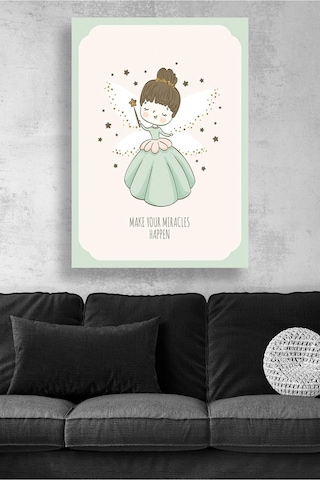 Make Your Miracles Happen Temalı Sevimli Peri Kız Çizimi Masalsı Çocuk Odası Dekor Kanvas Tablo