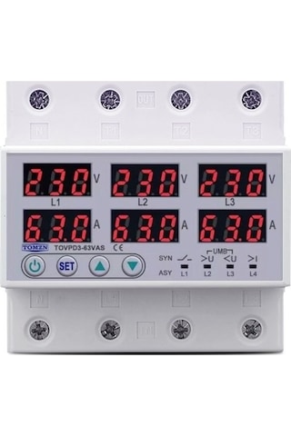 Tomzn Gerilim Ve Akım Koruma Rölesi Voltaj Koruyucu 63A 3 Fazlı Ev Tipi Ayrışık Faz Koruma