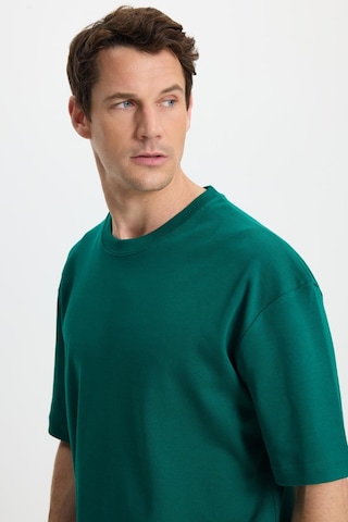 Tudors Unisex Oversize Geniş Kesim %100 Pamuk Yumuşak Dokulu Basic Bisiklet Yaka Yeşil Tişört-35178 Yeşil