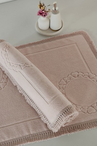 2'li Set Püskül Dantelli Ayak Havlusu 50x70 Cm - Yumuşak Ve Su Emici Pudra