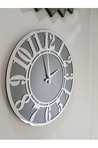 Ayna Denizi Silver Latin Smoked Model Gümüş Füme Renk 50 CM Dekoratif Aynalı Duvar Saati Gümüş