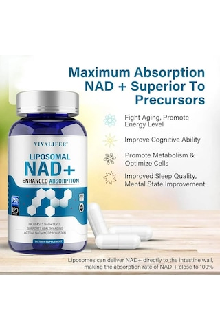 Vıvalıfer Liposomal Nad+ 500mg With Trimethylglycine Tmg 250 Mg Anti Aging Repair Brain120 Caps Aromasız