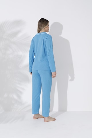 Gömlek Uzun Kol Pijama Takımı Mavi