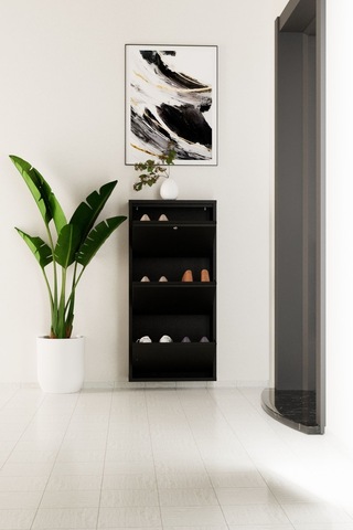 Kilitli 3 Kapaklı Metal Ayakkabılık Siyah Siyah