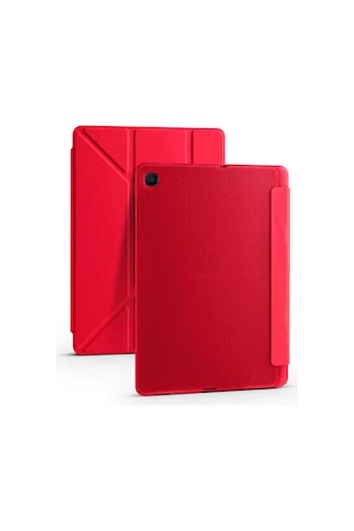 Galaxy Uyumlu Tab A7 10.4 T500 2020 Kılıf Frm Tri Folding Kalem Bölmeli Standlı Kılıf-kırmızı Arka Kapak