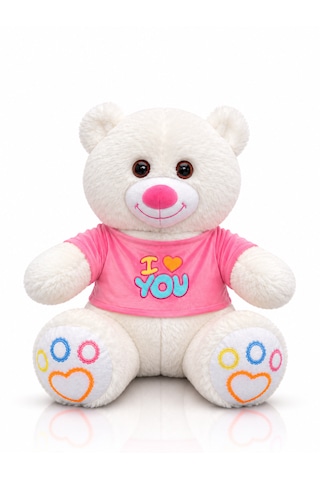 Ayıcık Elbiseli Ayıcık Yeni Seri Renkli 60cm - I Love You & Hediyelik Ayıcık Peluş Oyuncak 001 - Beyaz