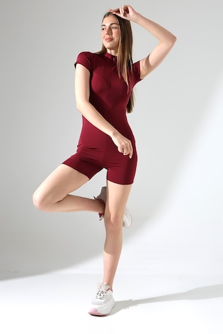 Winmoda34 Kadın Deniz Tulumu Kısa Kollu Önden Fermuar Detaylı Bordo