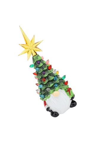 Yaozixa Pil İle Çalışan Led Işıklı Reçine Cüce Noel Ağaçı Dekorasyonu - Taşınabilir Ev Ofis Noel Unsurları
