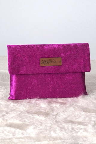 Orta Boy Kuranı Kerim Kadife Taşıma Çantası Fuşya Fuşya