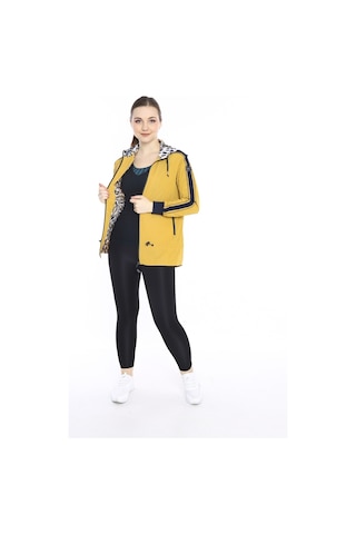 Escetic Hardal Kadın Spor Kapişonlu Su İtici Rüzgarlık Fermuarlu İnce Ceket 6560-4152-sarı Sarı