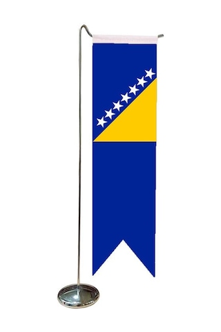 Masa Üstü Kırlangıç Bosna Hersek Bayrağı + Krom L Direk Masa Bayr