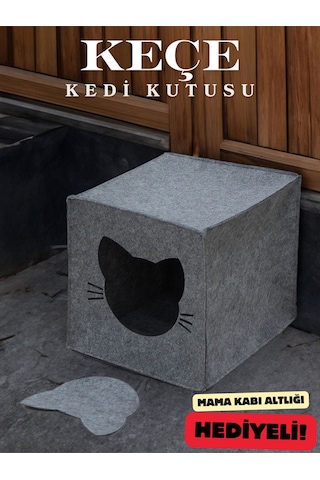 Yunusoğlu Home Keçe Kedi Yuvası Dekoratif Mama Kabı Altlığı Hediyeli Organizer Düzenleyici Katlanabilir Gri Gri