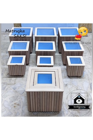 Yalıtımlı - Matruşka 3'lü Ahşap Saksı - Dekoratif Özel