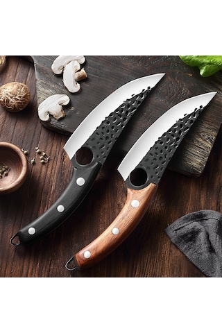 Mufunye Çelik Bıçak, Keskin Bıçak Ucu, Çarpıklı Finish, Et Parçalama, Balık/mayıs Kesimi, Deri Soyma, Ahşap Sap, Pu Kılıf + Deri Kutusu