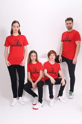 Toontoy Kids Toontoy Unisex Atatürk Baskılı Bisiklet Yaka Kısa Kollu Tişört Kırmızı