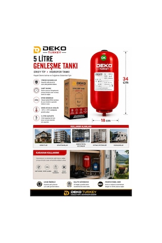 Deko Dkt5lte 5 Lt Genleşme Tankı Epdm Membranlı Profesyonel Hidrofor Tankı 6 Bar Dikey Tip