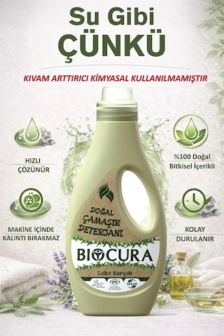Biocura %100 Doğal Sertifikalı Bitkisel İçerikli Leke Çıkarıcı Çamaşır Deterjanı 2 x 1 L