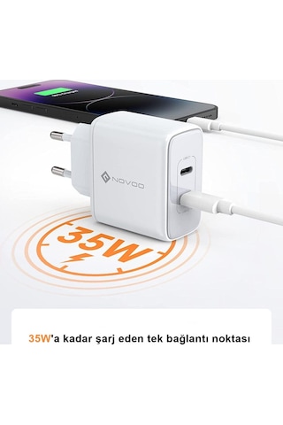 Novoo Gan 35w 2 Portlu Usb-c Pd Hızlı Şarj Cihazı Beyaz