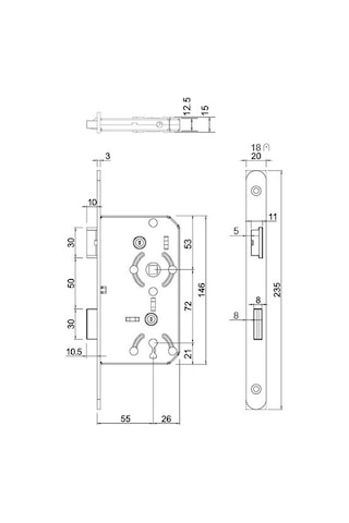 Hafele Gömme Kilit Oda Tipi 55/18mm. Sağ Yönlü Mat Siyah Renk