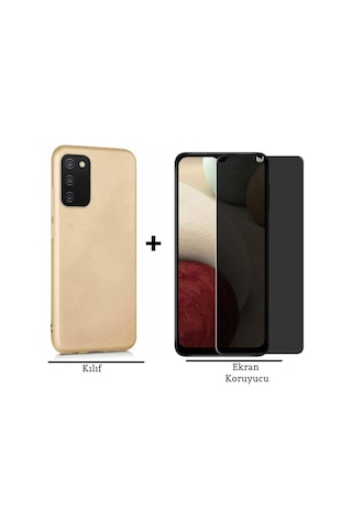 Samsung Galaxy Uyumlu A03s Esnek Soft Tasarım Kılıf Ve Hayalet Privacy Gizli Ekran Koruyucu Mavi