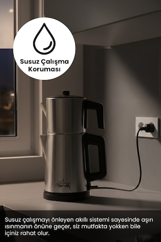 Any Morning OZ26CM10 1.8 L 2 in 1 Paslanmaz Çelik Çay Makinesi Ve Su Isıtıcı