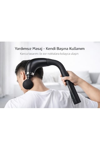 Kavisli Uzatmalı Masaj Tabancası 9 Kademeli Hız, 4 Değiştirilebilir Masaj Başlığı, Type-c Şarjlı, Kablosuz Derin Kas Masaj Aleti Siyah