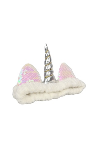 Unicorn Peluş Bandana Makyaj Saç Bandı Beyaz Gümüşi Boynuzlu Gümüş