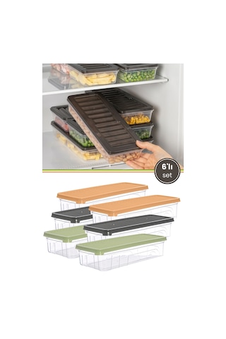 6 Lı Sığ Buzdolabı Düzenleyici Set, Buzluk Derin Dondurucu Buzdolabı İnce Saklama Kabı 6x1300ml Çok Renkli