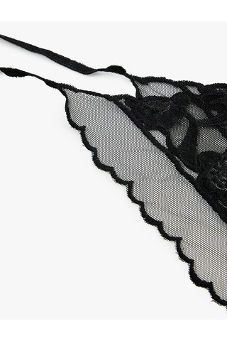 Koton Bağlamalı Çiçek Desenli Dantel Detaylı Bandana Fular Siyah 7wak50179aa