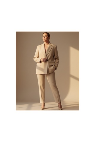 Hanezza Çift Düğmeli Blazer Ceket Plus Size Krem - 789093682 Krem