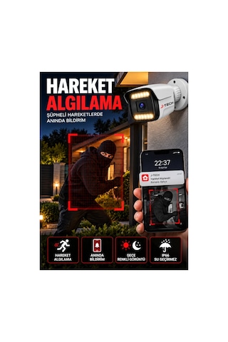 J-tech K1015 5mp Renkli Gece Görüşlü 4 Lü Akıllı Güvenlik Kamera Seti Yüz Ve Araç Tanıma