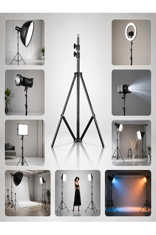 Profesyonel Işık Standı Döküm Ayaklı Video Tripod Projeksiyon Standı Oynar Başlık T Siyah