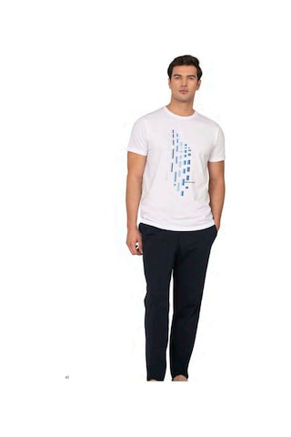 Pierre Cardin 6129 Erkek Kısa Kollu Bisiklet Yaka Pijama Takımı-beyaz