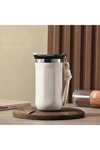 350 Ml Paslanmaz Çelik Bardak Termos, Çift Katmanlı, Sızdırmaz Kapaklı Krem