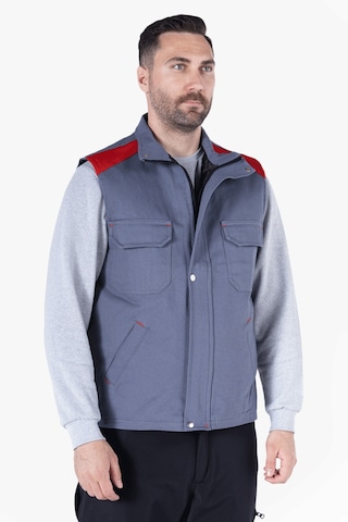 Dik Yakalı Kapitoneli Yelek Gri - Kırmızı