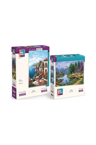 Yamaç Evleri Ve Kuğu Gölü İkili Set - 1000 + 500 Parça İkili Puzzle Seti