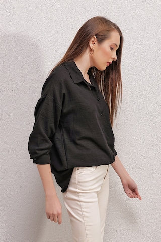 Bigdart 20153 Tek Cepli Oversize Gömlek - Siyah 001