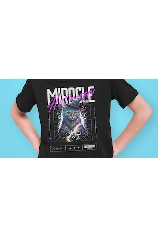 Bumeta Mucize Büyücü Kedi Cat Çocuk Tişört T-shirt Siyah