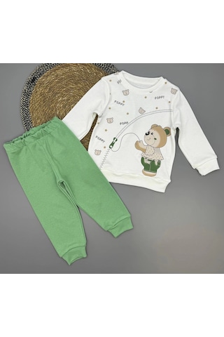 Erkek Bebek Ayıcık Baskılı Alt Üst İkili Gündelik Takım Yeşil